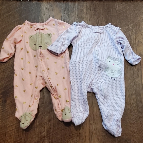Carters Child of Mine Baby Girl Footed Pajamas Sleep Gown Bear Owl Cotton Pjs 3M - Picture 1 of 8